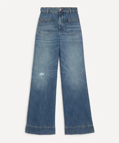 Victoria Beckham Women's Alina Worn Blue Wash Jeans