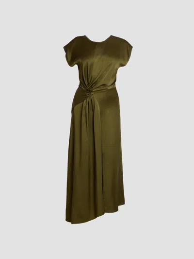 Victoria Beckham Aria Draped Asymmetric Satin Midi Dress In Multi