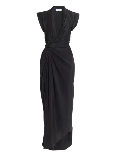 Victoria Beckham Asymmetric Twisted Silk Slit Maxi Dress In Black