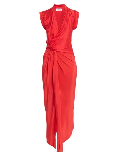 Victoria Beckham Womens Cardinal Red Asymmetric Plunge Stretch-woven Maxi Dress