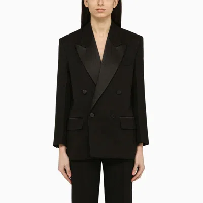 Victoria Beckham Women's Black Double-breasted Wool Jacket With Peak Lapels And Button Details