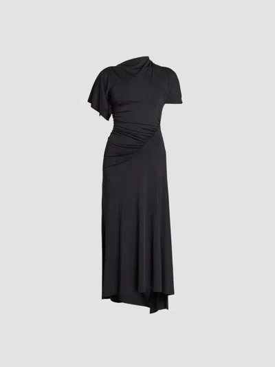 Victoria Beckham Women's Blousey Asymmetric Short-sleeve Midi Dress In Black