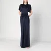 Victoria Beckham Navy Blue Long Dress With Gathered Waist In Blue