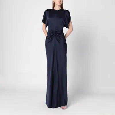 VICTORIA BECKHAM WOMEN'S BLUE LONG DRESS WITH GATHE WAIST