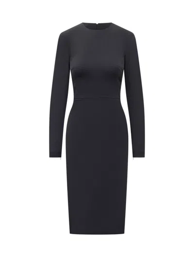 Victoria Beckham Blue Round Neck Midi Dress In Black