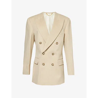 Victoria Beckham Womens Bone Double-breasted Boxy-fit Wool And Cashmere-blend Blazer