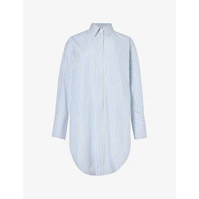 Victoria Beckham Womens Chamomile Oxford Blue Striped-pattern Cotton-poplin Shirt