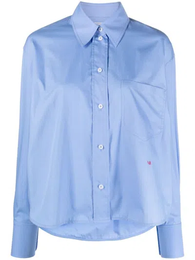 Victoria Beckham Logo-embroidered Cotton Shirt In Blue