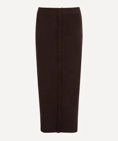 VICTORIA BECKHAM VICTORIA BECKHAM WOMEN'S DARK CHOCOLATE BUTTON DETAIL MIDI SKIRT