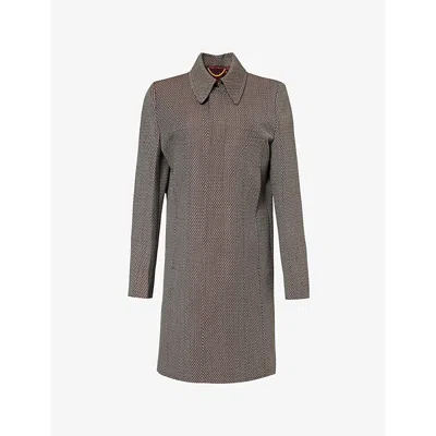 Victoria Beckham Womens Deep Mahogany Single-breasted Boxy-fit Wool Coat