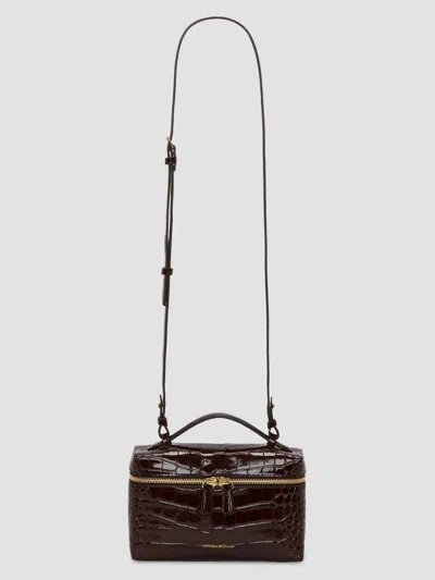 Victoria Beckham Vanity Croc-effect Mini Bag In Brown