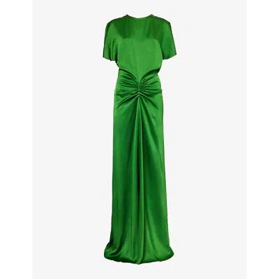Victoria Beckham Womens Emerald Green Round-neck Ruched Satin Maxi Dress
