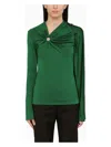 Victoria Beckham Draped Detail Asymmetric Button Sweater In Green