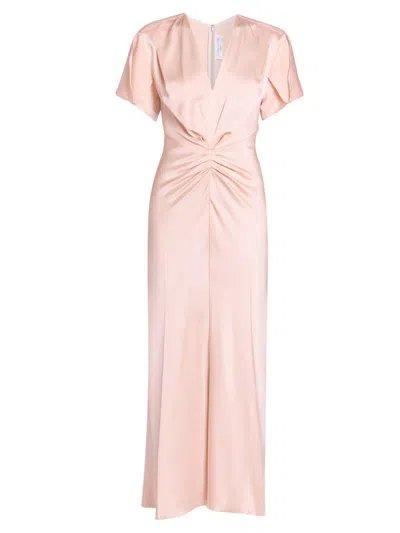 Victoria Beckham Eve Gathered-waist Satin Midi Dress In Pink