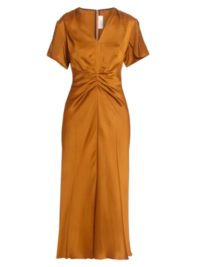 Victoria Beckham Womens Sunset Orange Ruched Regular-fit Woven Mini Dress