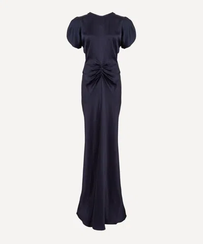 Victoria Beckham Waist Gathered Midi Dress With Ruched Detailing In Red