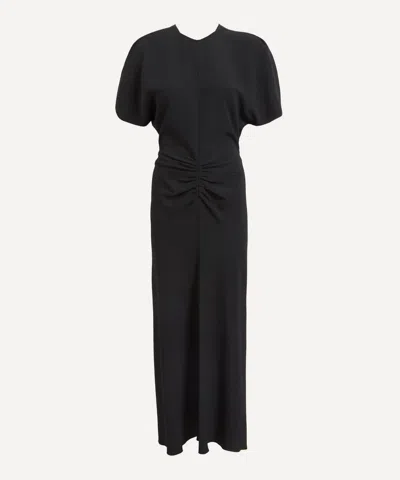 Victoria Beckham Waist Gathered Midi Dress With Ruched Detailing In Red