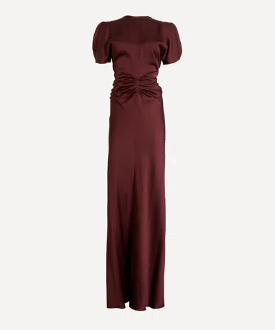 Victoria Beckham Women's Gathered Waist Midi Dress In Burgundy