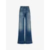 Victoria Beckham High Rise Wide Leg Alina Jeans In Washed Blue In Indigo Wash