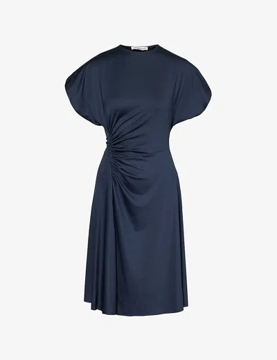 Victoria Beckham Womens Midnight Crewneck Stretch-woven Midi Dress In Blue