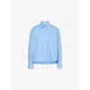 Victoria Beckham Womens Oxford Blue Brand-embroidered Patch-pocket Cotton-poplin Shirt