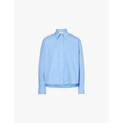 Victoria Beckham Womens Oxford Blue Brand-embroidered Patch-pocket Cotton-poplin Shirt