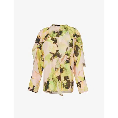 Victoria Beckham Women's Abstract Silk Ruffle-trimmed Blouse In Peach Lime