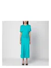 Victoria Beckham Peacock Colour Midi Dress With Hooded Sleeves In Light Blue