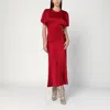 Victoria Beckham Red Crewneck Midi Dress With Gathered Waist And Rear Zip Closure In Red
