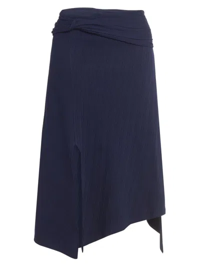Victoria Beckham Women's Pleated Twist-detail Cotton Midi-skirt In Blue