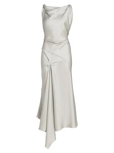 Victoria Beckham Womens Magnesium Posy Twisted-shoulder Satin Midi Dress In Silver