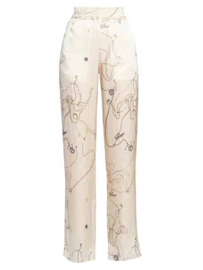 Victoria Beckham Jewellery-print Silk Pajama Pants In Neutral