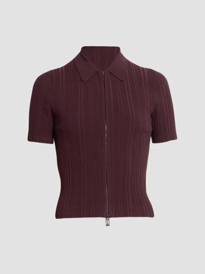 Victoria Beckham Women's Rib-knit Zip Polo Top In Purple