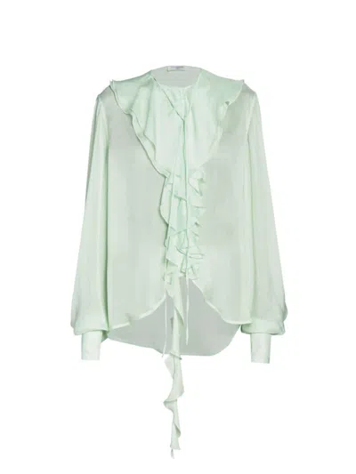 Victoria Beckham Women's Romantic Ruffled Satin Blouse In Jade