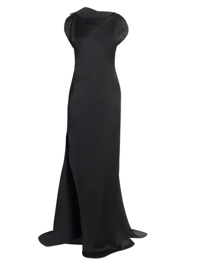 Victoria Beckham Women's Satin Corded Cap-sleeve Gown In Black