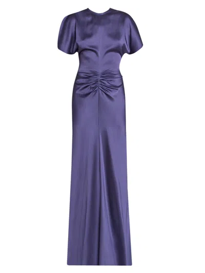 Victoria Beckham Women's Satin Gathered Waist Maxi Dress In Purple