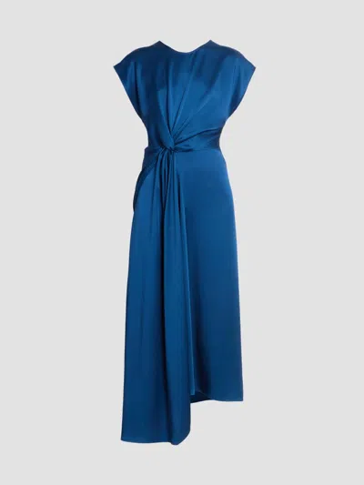Victoria Beckham Women's Satin Twist Waist Midi-dress In Dark Ocean