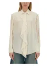 Victoria Beckham Womens Ivory Ruffle-trim Silk Blouse In Ivory