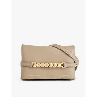 Victoria Beckham Womens Taupe Chain-embellished Mini Leather Pouch In Brown