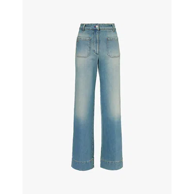 Victoria Beckham Alina Rigid Cropped Kick-flare Jeans In Blue