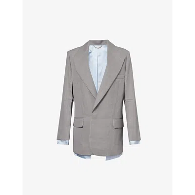 Victoria Beckham Womens Titanium Peak-lapel Padded-shoulder Wool Blazer