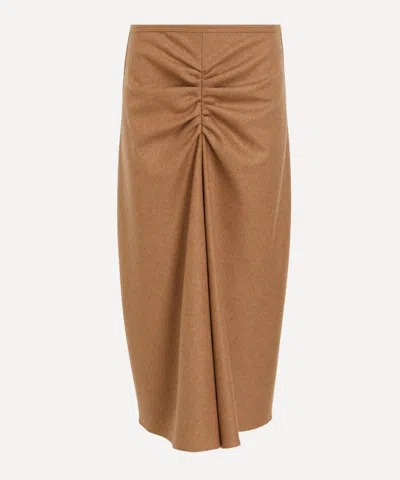 VICTORIA BECKHAM VICTORIA BECKHAM WOMEN'S TOFFEE MELANGE GATHERED WAIST MIDI SKIRT
