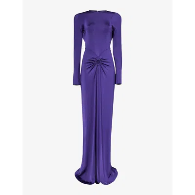 Victoria Beckham Womens Ultraviolet Ruched Open-back Stretch-woven Midi Dress