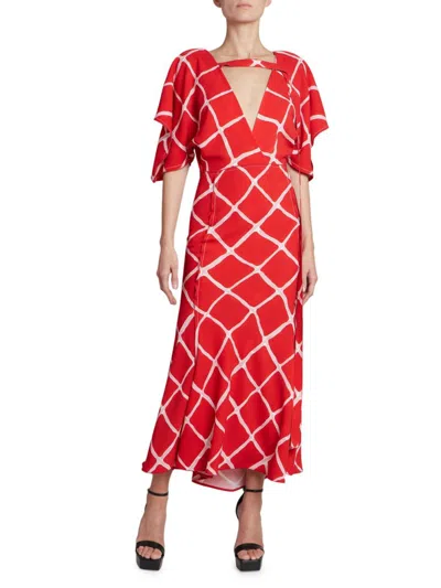 Victoria Beckham Women's V-neck Bias-cut Godet Dress In Crimson Ivory