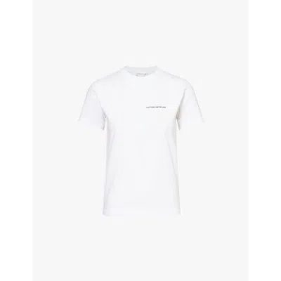 VICTORIA BECKHAM WOMENS WHITE LOGO-PRINT REGULAR-FIT ORGANIC-COTTON JERSEY T-SHIRT