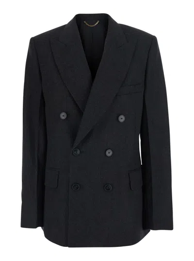 Victoria Beckham Women's Wool Double-breasted Jacket With Notched Revers And Side Pockets In Grey