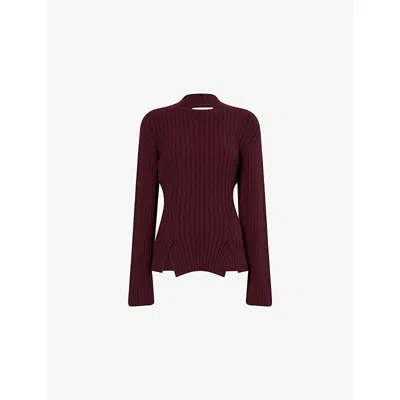 Victoria Beckham Womens Acai High-neck Wool And Cashmere Blend Ribbed Jumper In Burgundy