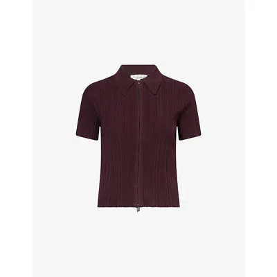 Victoria Beckham Womens Acai Short-sleeve Collared-neckline Ribbed Polo Top Xs In Burgundy