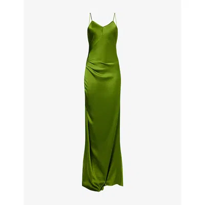 Victoria Beckham Womens Algae Draped Backless Satin Maxi Dress In Green