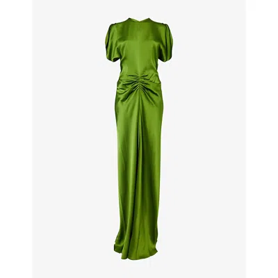 Victoria Beckham Womens Algae Isabella Gathered-waist Satin Maxi Dress In Green